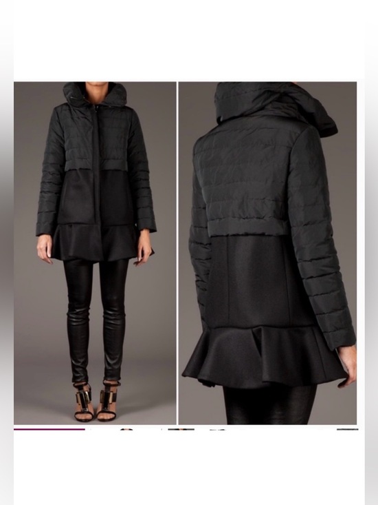 Moncler Jackets & Blazers - Moncler Rosier Jacket Coat Brushed Wool Down Padded Peplum Hem Black Authentic
